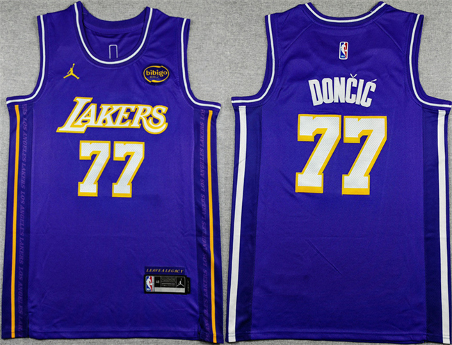 Men's Los Angeles Lakers #77 Luka Dončić Purple Statement Edition Stitched  Basketball Jersey